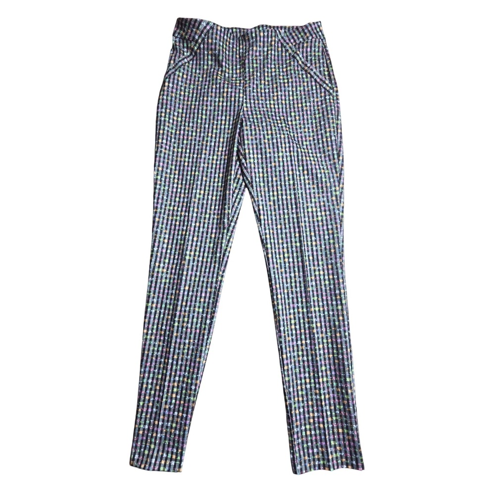 Joseph Ribkoff Floral Gingham Slim Leg Pants Multicolor 12x30 Retro Mod Y2K